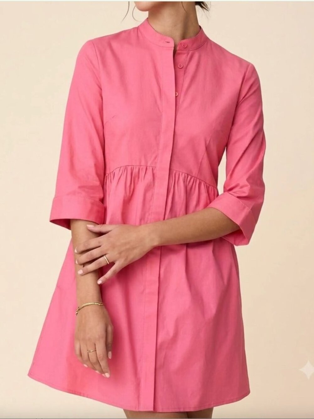 Tuckernuck Cotton Poplin Shirt Dress 3/4 Sleeve Knee Length Pink XXL